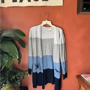 a new day Colorblock Open Cardigan in Light Gray, Blue, and Black